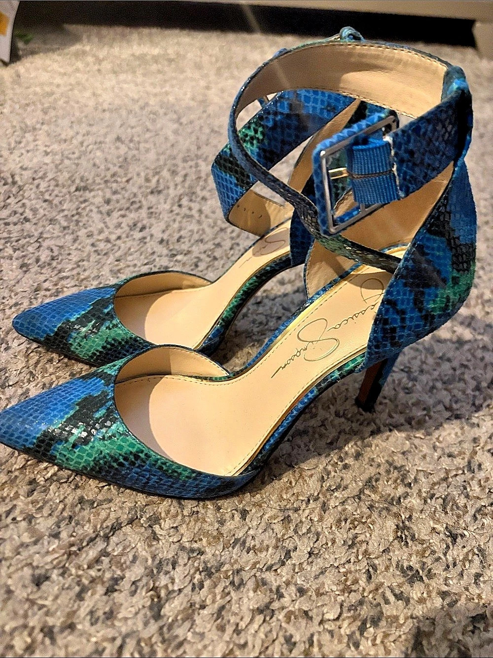 Jessica Simpson Caylina Pointed-Toe Heels in Blue & Green US 6.5M Like New
